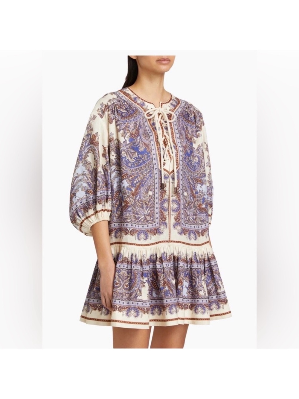 House of Harlow 1960 Paisley Mini Dress in Cream and Purple